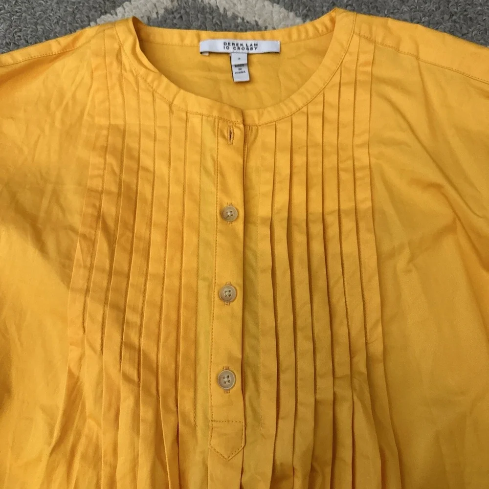 Derek Lam 10 Crosby Gathered Pintucked Cotton Poplin Blouse Orange Size‎ 8 New